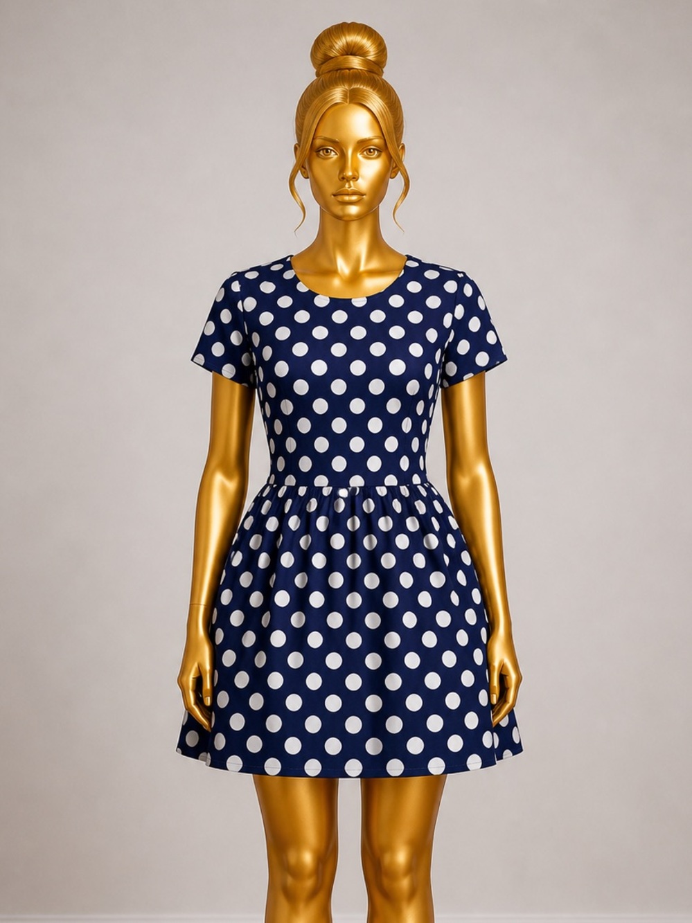 Navy Polka Dot Mini Dress Women’s Fit Flare Preppy Retro Skater - Size 6